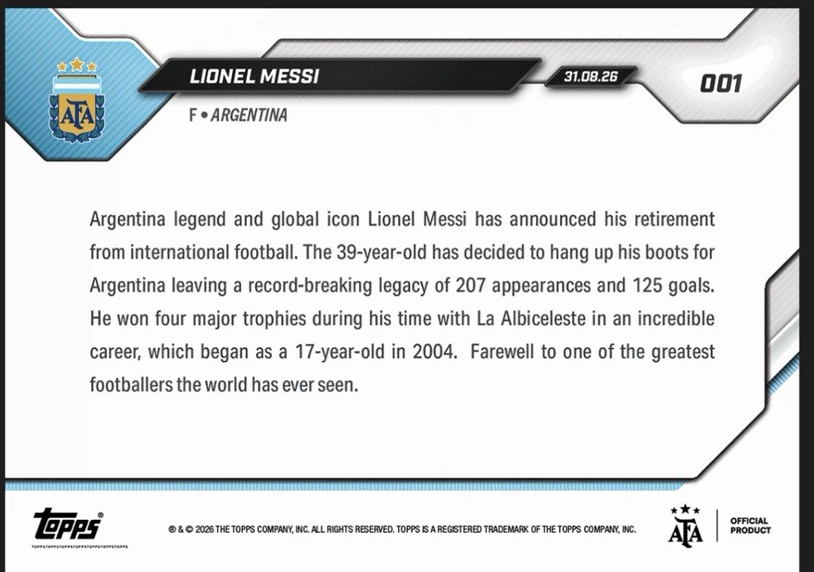 Lionel Messi 2026 Argentina Topps Now Chance @ 1/1 Auto PRESALE view 3
