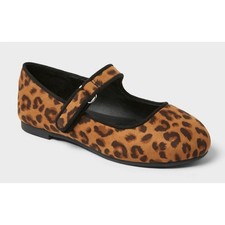 Cat Jack Addy Leopard Print Mary Jane Flats Memory Foam Tan Black Kids Size 12
