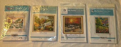 4 SCENIC Maydear & Joy Sunday Cross Stitch Kits 11 Ct, 3 Strand/14 Ct, 2 Strand