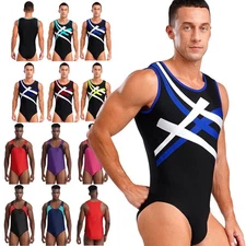 US~ Men's Sleeveless Tank Bodysuit Gymnastics Athletic Leotard Wrestling Singlet