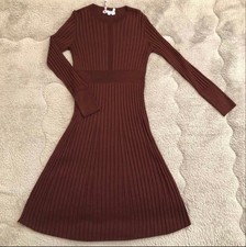 Uniqlo Ines 3D Rib L Brown Crew Neck Dress Used Ladies Clothing
