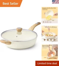 12 Inch Ceramic Nonstick Skillet with Tempered Glass Lid - 5 Qt Cooking Pan