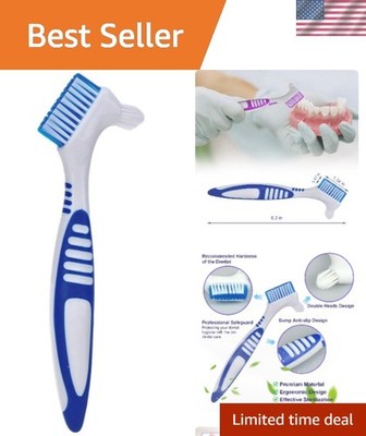 Compact Denture Cleaner with Dual-Sided Soft Bristles - Ideal for Home & Travel