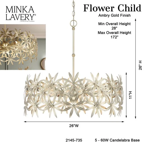 Minka Lavery 2145 Flower Child 5 Light 26"W Pendant - Ambry Gold - Picture 8 of 12