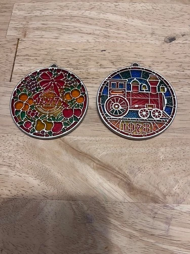 2 Vintage Hallmark Tiffany Classics Stained Glass Style Acrylic Ornaments