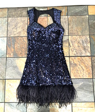Guess Sleeveless Sequins Feathers Women Dress Navy Blue Size 6