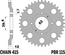CORONA ACCIAIO 34 DENTI PER FANTIC MOTOR SUPER ROCKET 50 1988 > 1995 PASSO 415