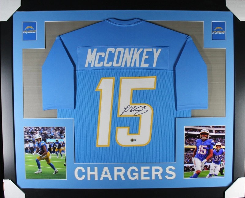Chargers Ladd McConkey NFL signed framed jersey 35x43 Beckett COA