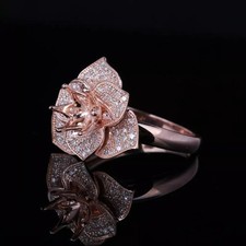 6.5mm Round Shape Semi Mount Ring 925 Sterling Silver Rose Gold Floral Halo Ring
