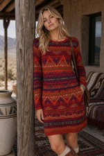 Polo Ralph Lauren Fair Isle Sweater Dress Red Multi Geometric Knit Womens Medium