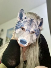 Wolf Realistic Face Mask Adult Gray White Black Animal Costume Party