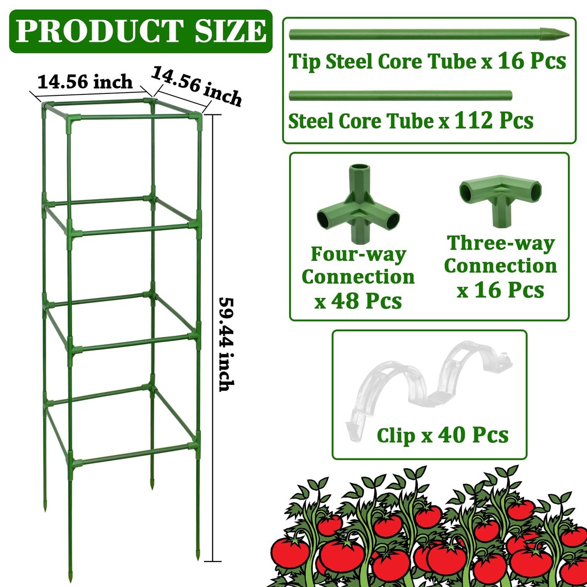 4 Pack Tomato Cages for Garden 60 Inches, Heavy Duty Square