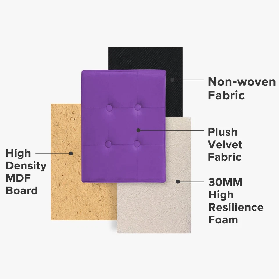 Taburete otomano de almacenamiento plegable reposapiés de terciopelo con otomana moderna acolchada con Foto 4 de 4