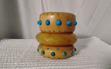 Vtg stack 2 yellow wood bangles W/ studs and ...