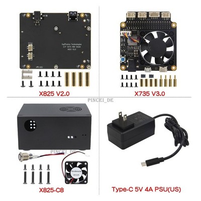 X825 V2.0 SATA HDD/SSD Expansion Board+Case+X735 V3.0+5V 4A Power Adapter #A6-40