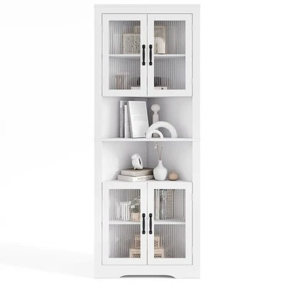 COSTWAY 171cm Tall Corner Cabinet Space-saving Triangular Buffet Cabinet-White