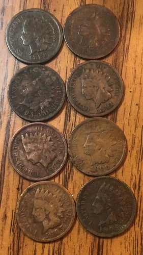 Indian Penny’s 1898,1881,1905,1891,1900,06,05x2 Get (8) These Actual Coins E416