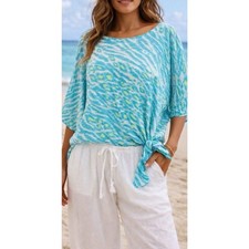 Bob Mackie Wearable Art Blouse Medium Abstract Animal Print Chic Beachy Bohemian