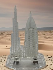 Dubai Skyline, Burj Al Arab And Burj Khalifa Desk Art Glass Souvenir 6”