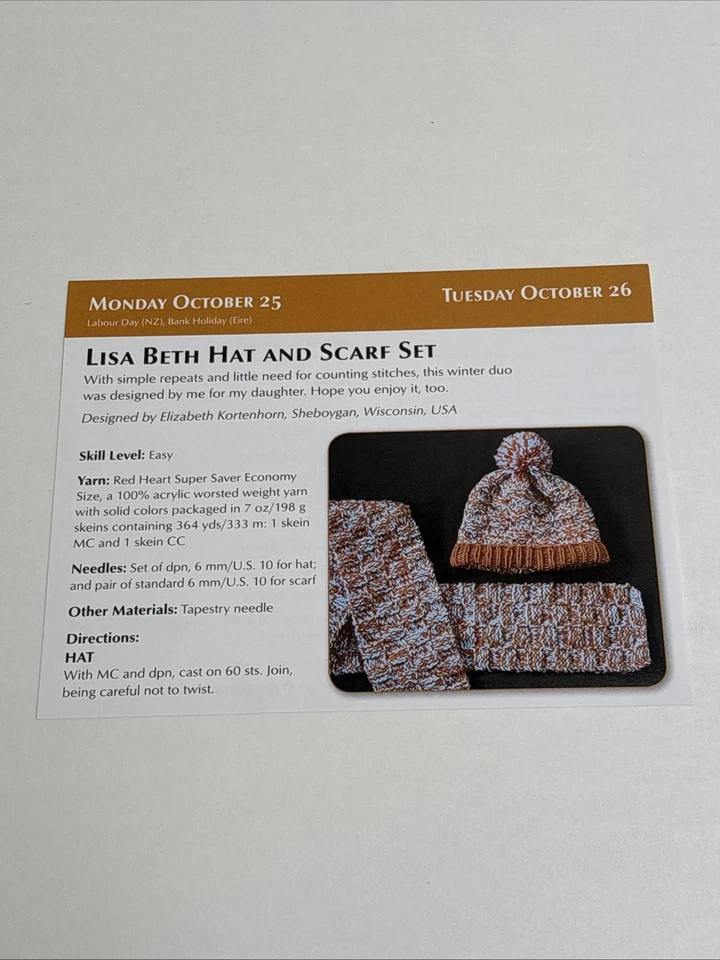 Lisa Beth Hat and Scarf Set Knitting Pattern Card Page - Image 3 of 3