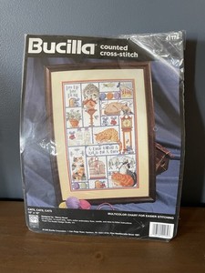 Vintage Bucilla Counted Cross Stitch Kit Cats Cats Cats Nancy Rossi 41174 Sealed