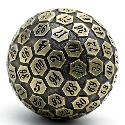 Cusdie D100 DND Metal Dice 100 Sided Giant RPG Gaming Gift Box Ancient Bronze