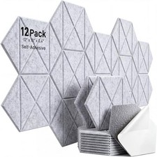 12 Pack Hexagon Acoustic Panels, 12" x Hexagon - 12 Pack X-Lines - SilverGray