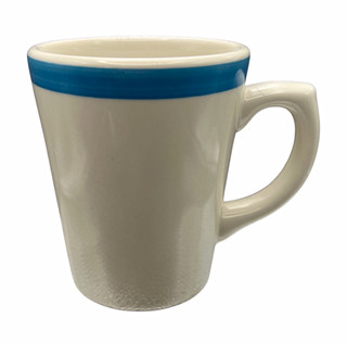 Buffalo China 9810M Coffee Cup Teal Blue Stripe Restaurant Ware Diner Cup