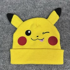 Pokemon Pikachu Hat Youth One Size Beanie Winter Yellow Ears Cosplay Fits Adults