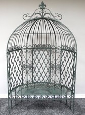 Panchina ad arco grande giardino metallo stile vintage verde antico decorata fantasia