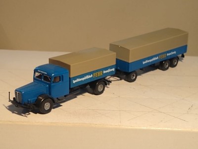 BREKINA H0 SET BÜSSING 8000 PRITSCHEN-LASTZUG SPEDITIONSGES. FEHR BRAUNSCHWEIG