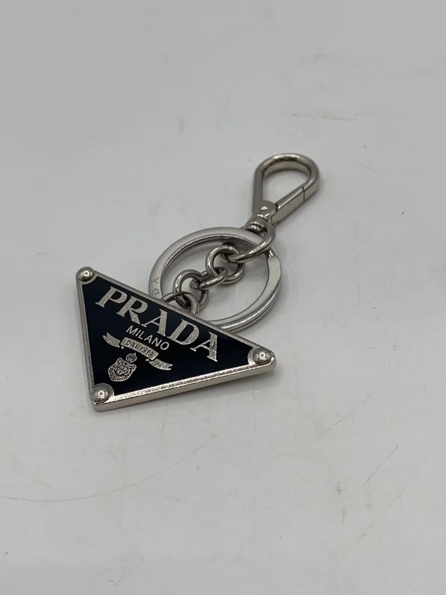 PRADA Triangle Logo Plate Keychain Key Ring SLV Plain Men's thumbnail 4