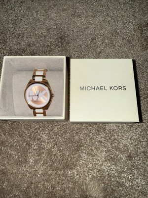 Michael Kors Janelle 3 Hand Rose Gold Dial Two Tone Steel Strap Watch MK7134