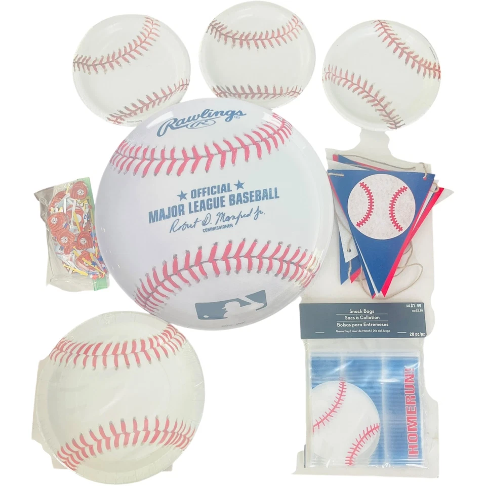Artículos de fiesta de béisbol - 4 x platos de papel / bolsas de bocadillos / bandeja para servir / decoración Foto 3 de 3