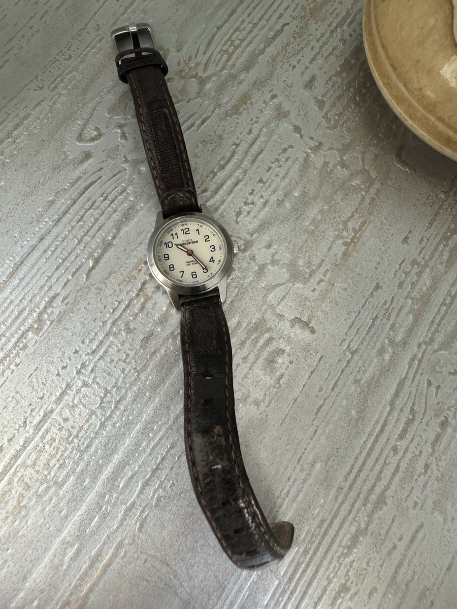 Timex Expedition Watch Womens Indiglo Silver Tone Date 50M Brown Leather Band W6 Timex Expedition Watch Women Silver Tone Indiglo 50M Leather  main image 4