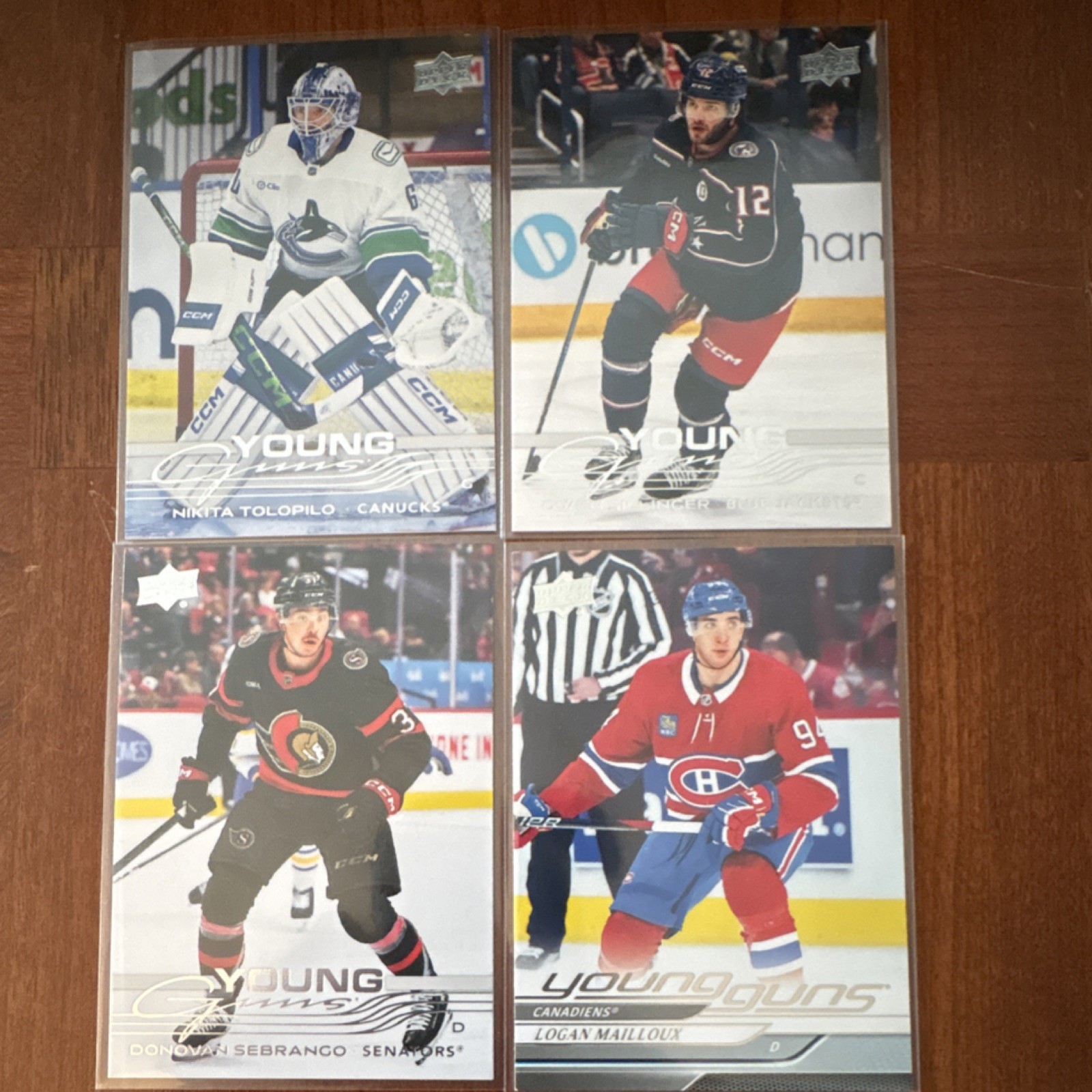 Upper Deck Young Guns NHL Hockey Card Lot (4 Cards) Tolopilo Sebrango Mailloux