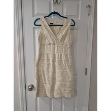 Talbots, 6, 100% Linen, Surplice V-Neck Ivory Sleeveless Dress, Raw Edge Trim