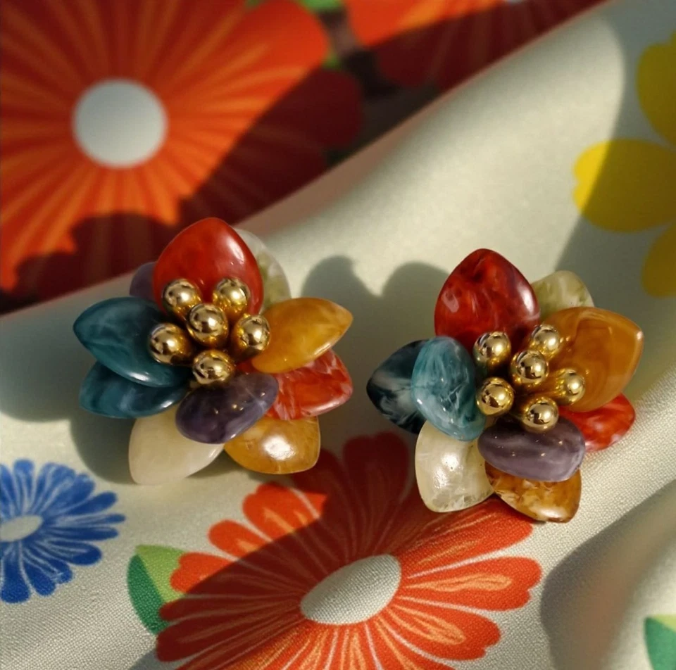 50/60iger Jahre Blume Ohrklipps Ideal für Motto Fest, Fasching ,Kostümfeste, - Bild 4 von 4