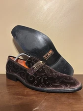 Steven Land Mens Size 10 Chocolate Brown Paisley Velvet Bit-Strap Loafers SL0096