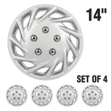 14 Silver Set Of 4 Wheel Covers Snap On Full Hub Caps For R14 Tire Steel Rim