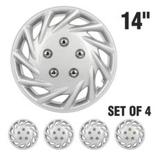 14“ Silver Set of 4 Wheel Covers Snap On Full Hub Caps For R14 Tire & Steel Rim
