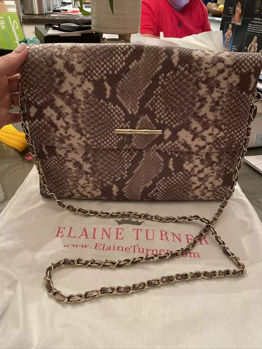 Elaine Turner Daphne Leather Snakeskin Clutch Handbag Prairie Silver New W Tags