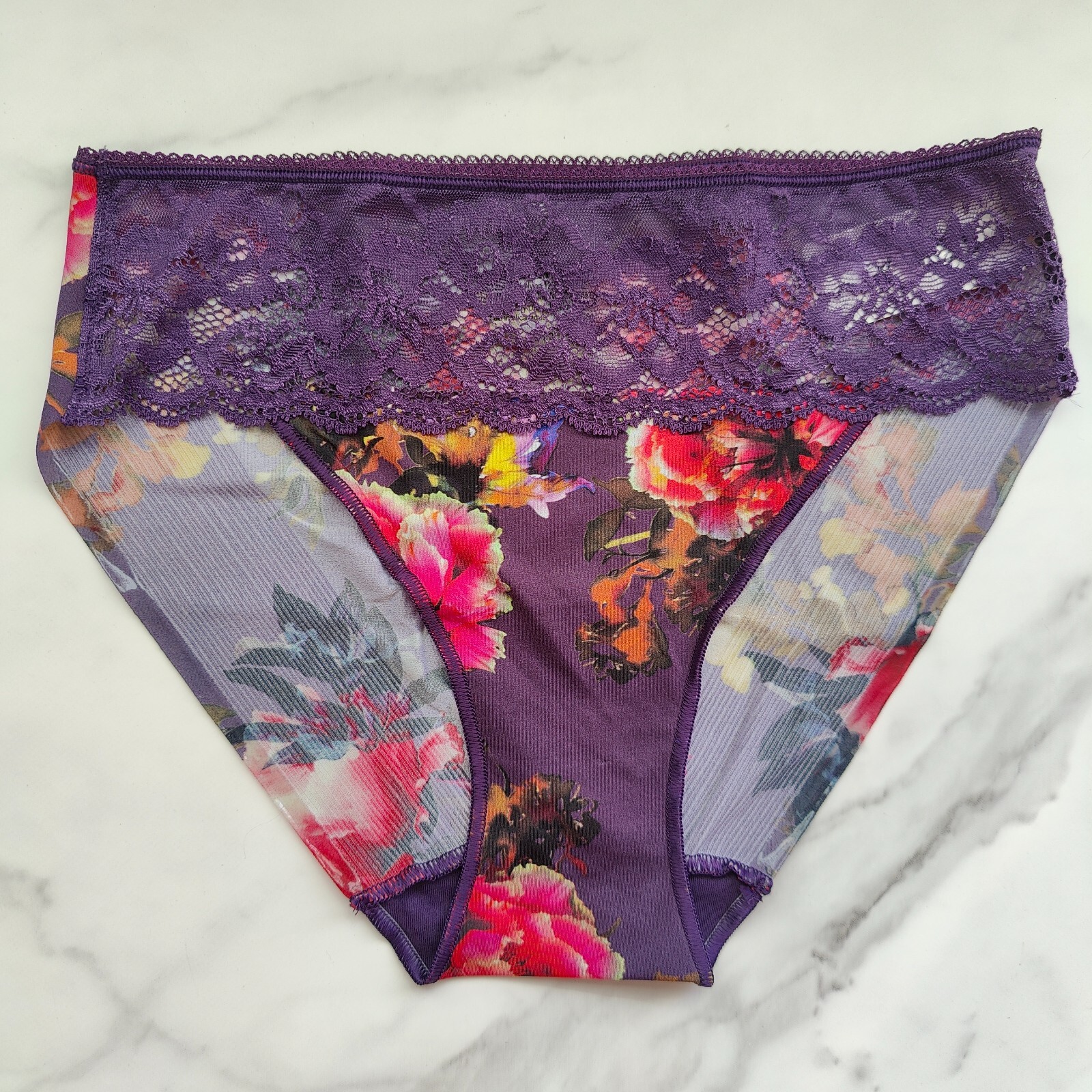 Soma Vanishing Edge Microfiber With Lace Hipster Panty Grandiose Blooms Size S