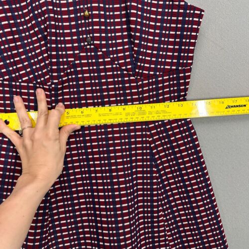 Vintage 60s Mini Dress Womens Small Mod Collar Babydoll Kidcore Striped Maroon - Picture 7 of 18