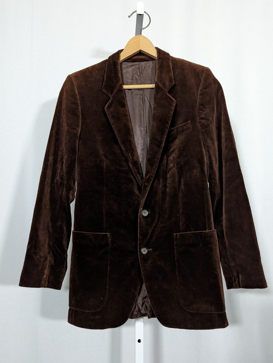 Vintage 70s Brown Velvet Smoking Jacket Blazer France Jean Paul Germain XS