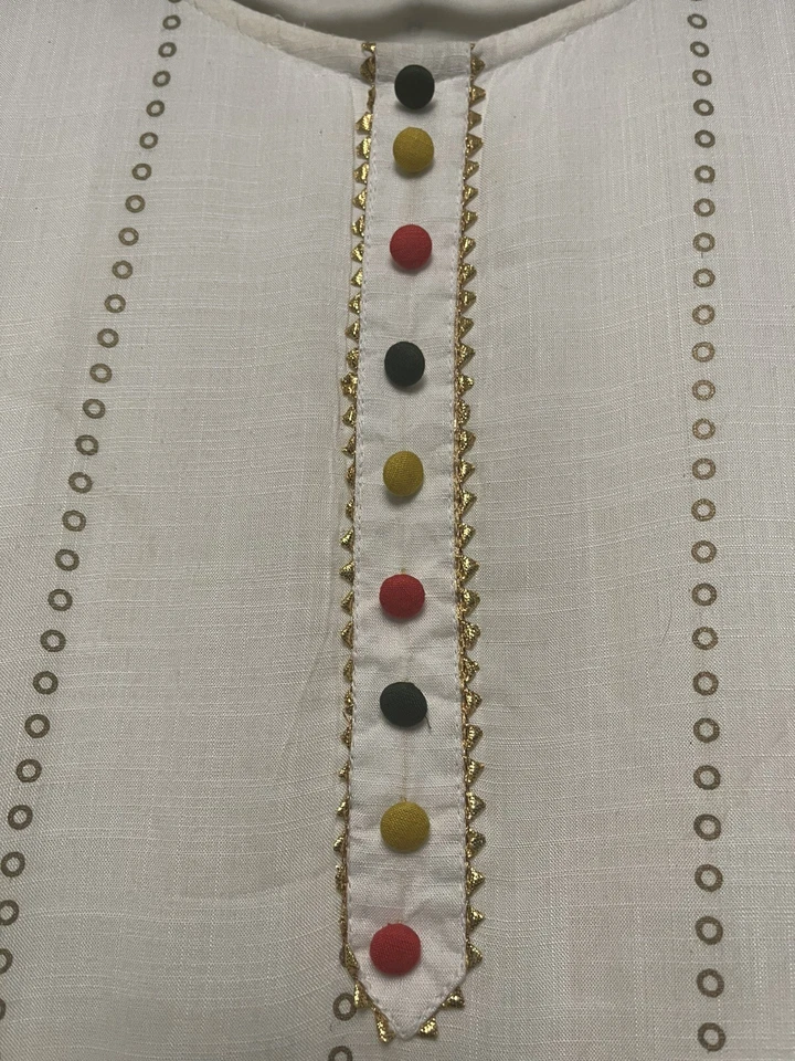 Salazar Kameez Fiesta con Azulejos Espejo Algodón Puro Arco Iris Botones XL Foto 4 de 4