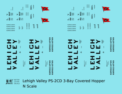 K4 N Scale Decals Lehigh Valley Three Bay Covered Hopper Black