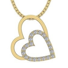 Double Heart Pendant Necklaces VS1 E 0.30Ct Real Diamond 0.80Inch 14K Solid Gold