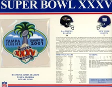 Super Bowl XXXV Patch Stat Card Official Willabee & Ward 35729