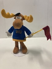 VINTAGE TALKING BULLWINKLE THE MOOSE 14" Wossamotta Univ. WU Flag 2001